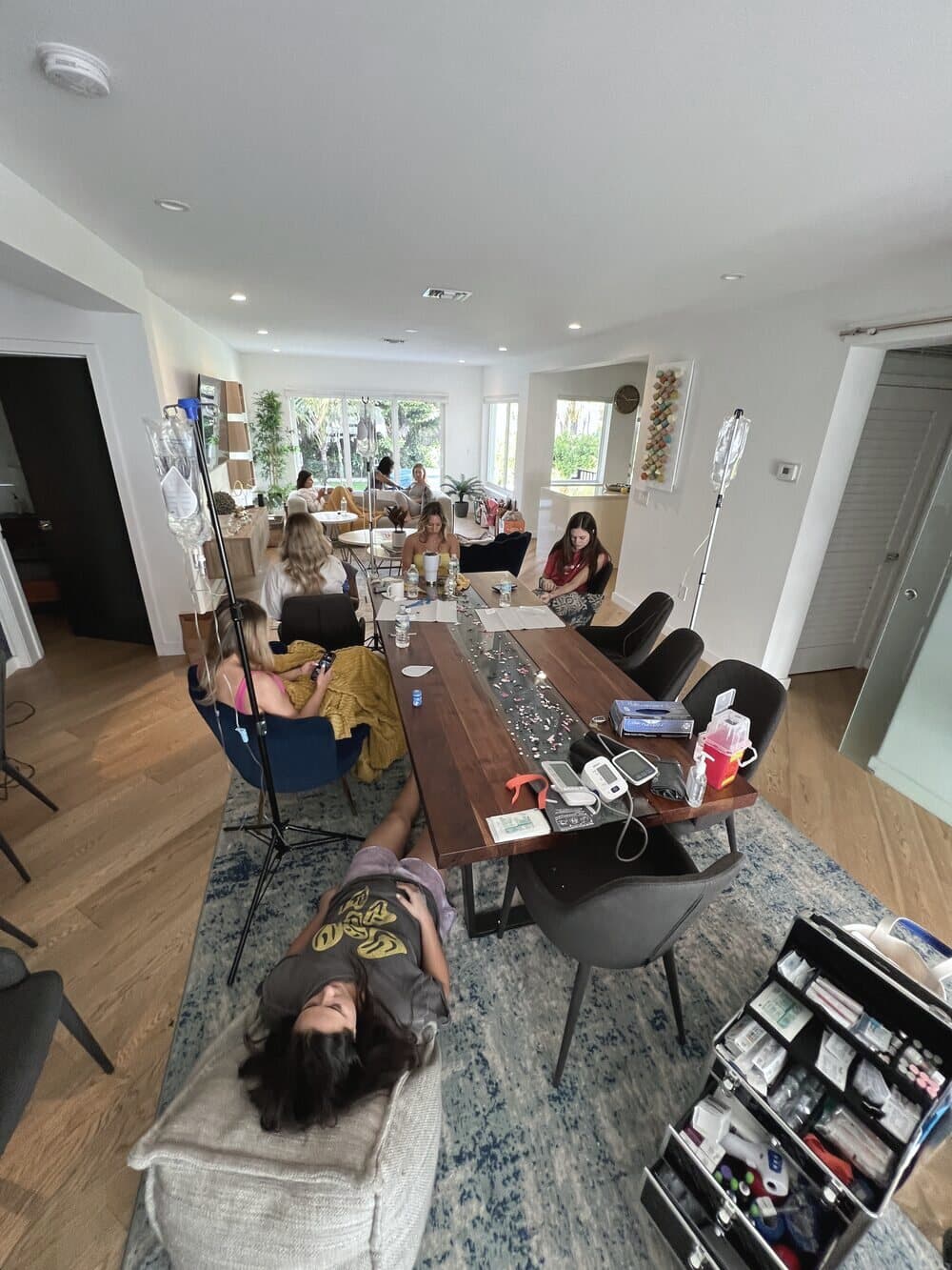 An Iso IV nurse-led group hydration session set up at home in South Florida the morning after